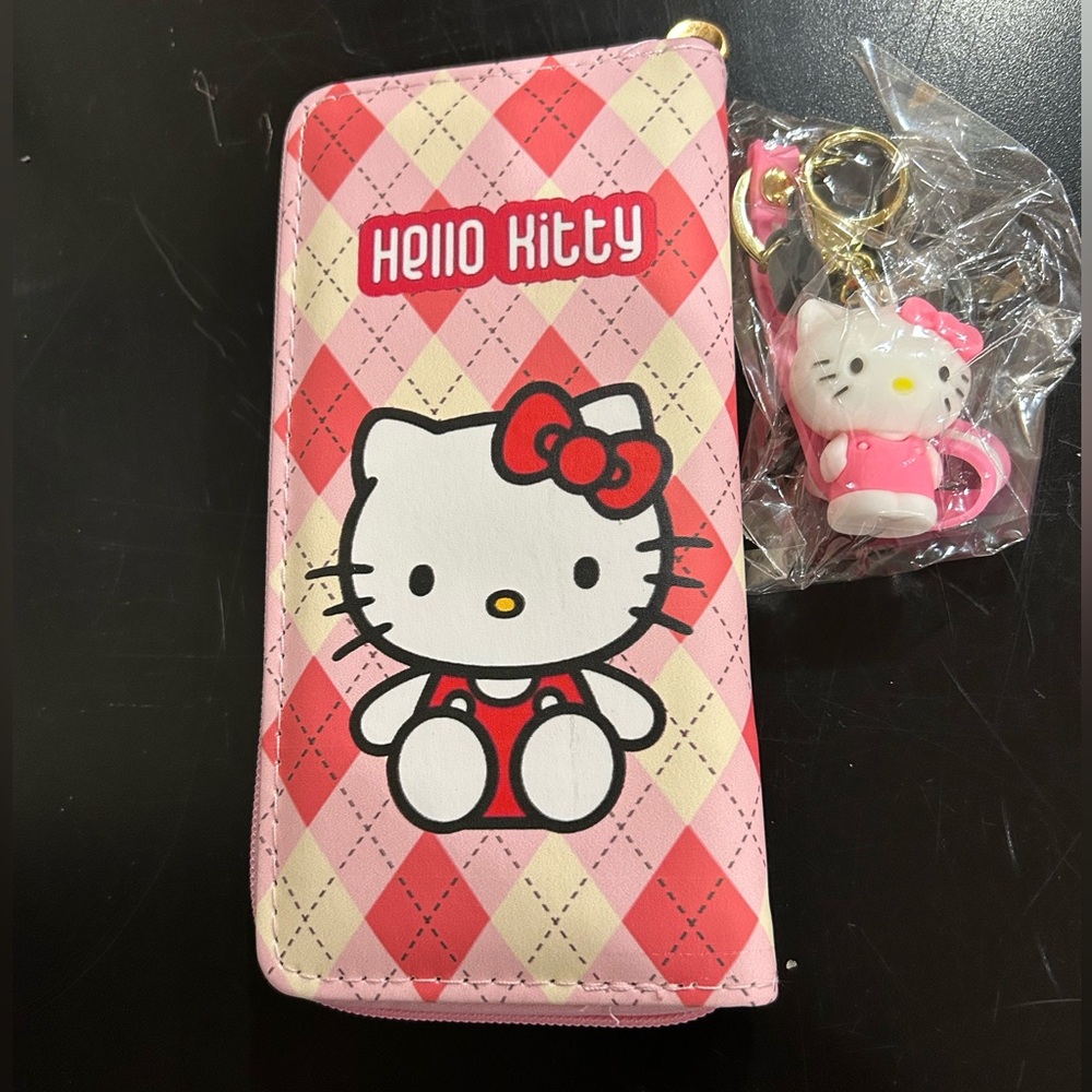 Hello Kitty Pink Plaid Wallet with Keychain